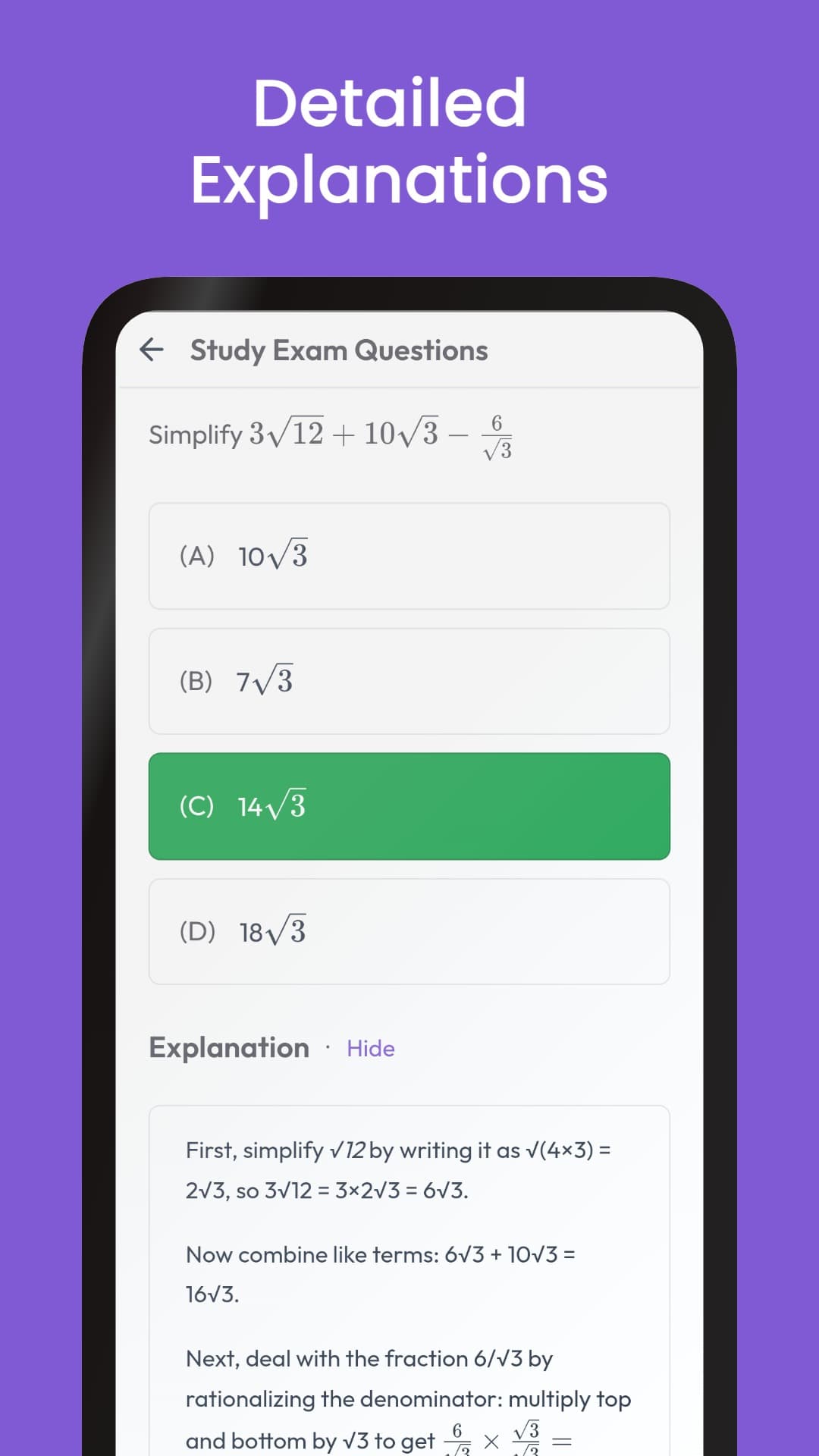 Detailed Explanations - Mathematics question with step-by-step solution