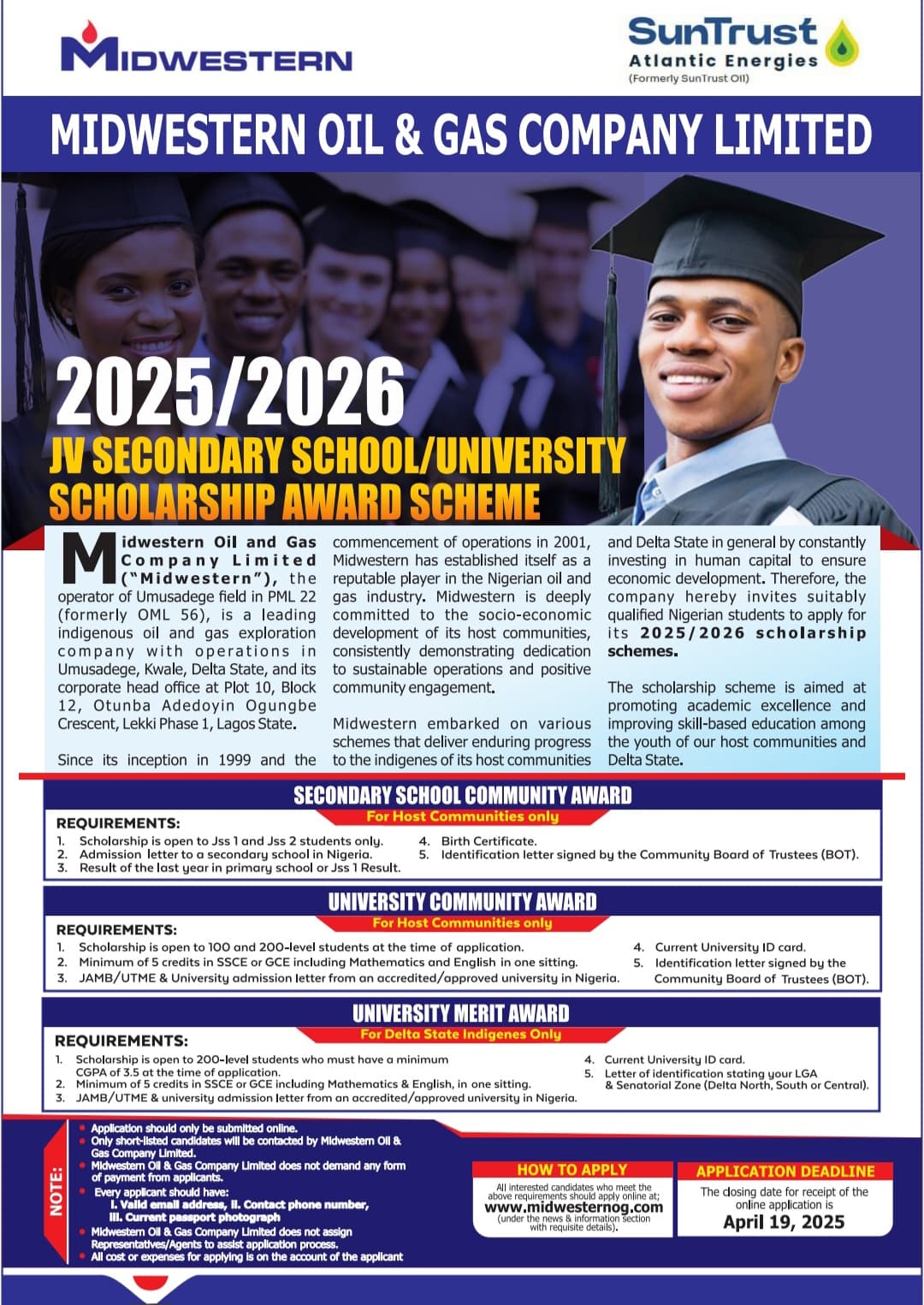 Midwestern Oil and Gas JV Scholarship for Nigerian Students, 2025/2026
