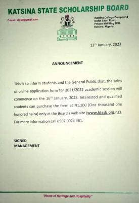 Katsina State Scholarship Board Announces Scholarship Application Form, 2021/2022
