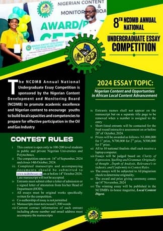 NCDMB 8th Annual Undergraduate Essay Competition, 2024