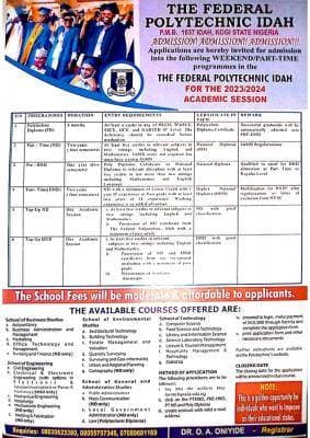Fed Poly Idah Part-time / Weekend Admission Form for 2023/2024