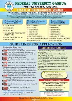 FUGashua Postgraduate Admission Form for 2024/2025 Session