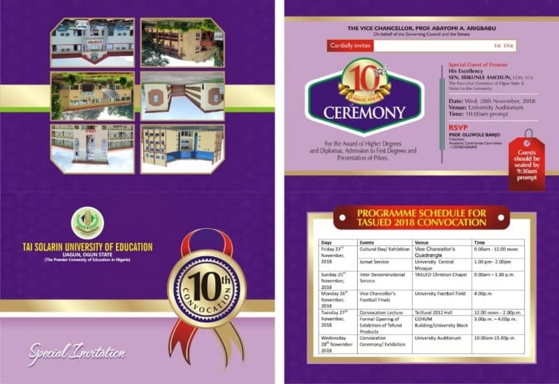 TASUED Convocation Ceremony Schedule and Notice to Graduands