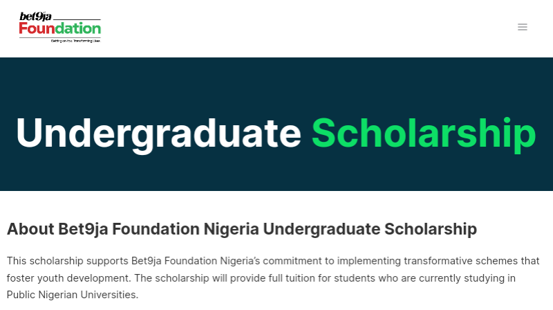 Bet9ja Foundation Scholarship for Undergraduates, 2024 | How to Apply