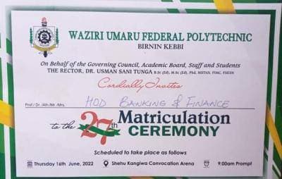 Waziri Umaru Federal Polytechnic Birnin Kebbi (WUFPBK) Matriculation Ceremony