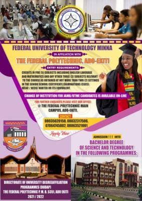 Fed Poly Ado-Ekiti Degree Admission in Affiliation With FUTMINNA, 2022/2023