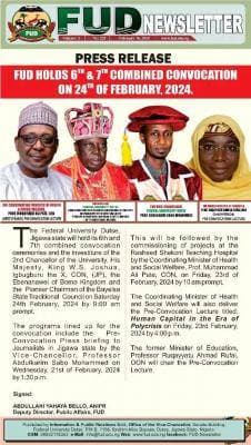 FUD 6th and 7th Convocation Ceremony: Programme of Events Released