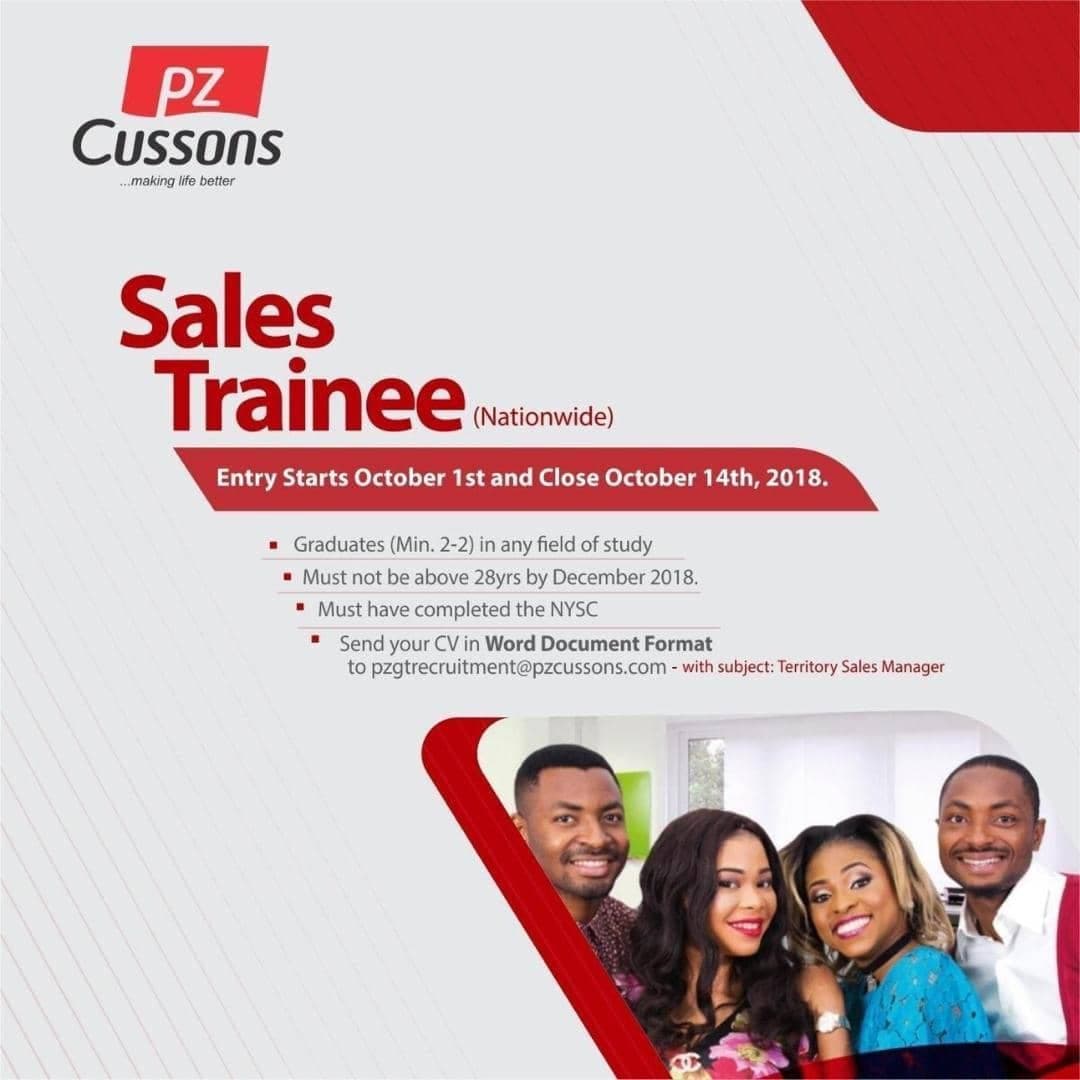 PZ Cussons Nigeria Plc Sales Graduate Trainee Programme, 2018