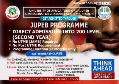University of Africa, Toru-Orua (UAT) JUPEB Admission Form, 2023/2024 Session