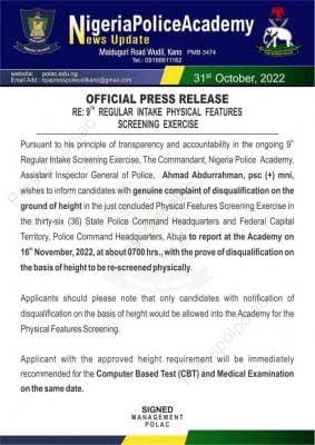 NPA Set to Conduct Another Physical Screening for Candidates Disqualified Over Height