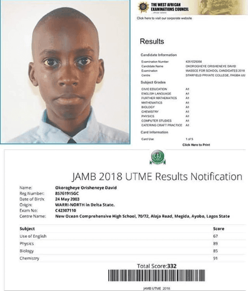 See Student Who Got All A’s in His WAEC and Scored 332 in JAMB