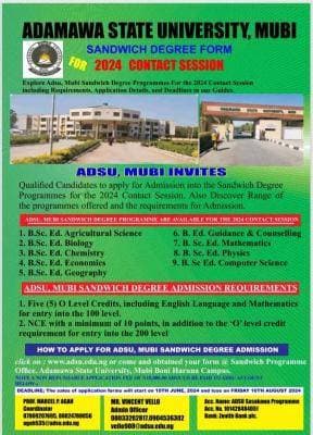 ADSU Sandwich Degree Admission Form, 2024/2025 Session