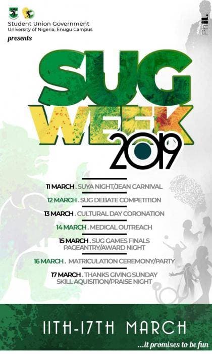 UNN, Enugu Campus Announces 2019 SUG Week