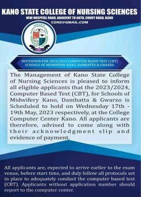 Kano State College of Nursing Sciences Entrance CBT Exam for School of Midwifery