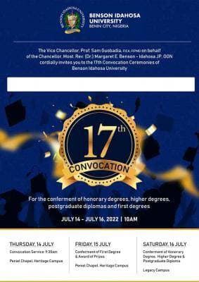 Benson Idahosa University 17th Convocation Ceremony Schedule Announced