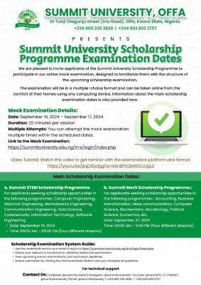 Summit University Scholarship Programme for 2023