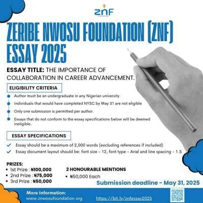 Zeribe Nwosu Foundation (ZNF) Annual Essay Competition for Nigerian Students, 2025