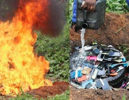 Exam Malpractice: Poly Ibadan Burns Phones worth Millions of Naira (See Photos)