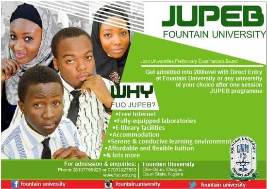 Fountain University JUPEB Admission Form for 2020/2021 Session
