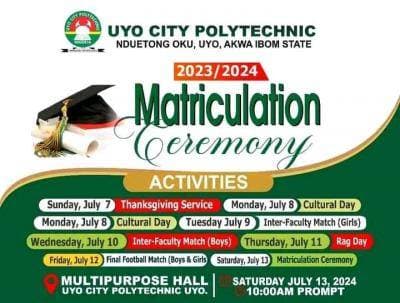 Uyo City Polytechnic Matriculation Ceremony for 2023/2024 Session