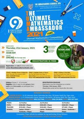 The Ultimate Mathematics Ambassador (TUMA) 9th Annual Competition for 2021