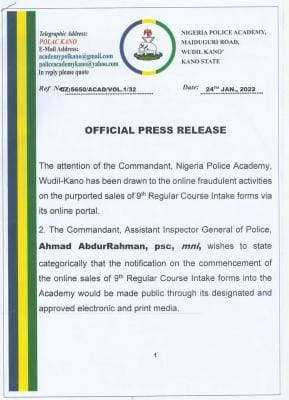 POLAC Disclaimer Notice on Purported Sales of 9th Regular Course Admission Form