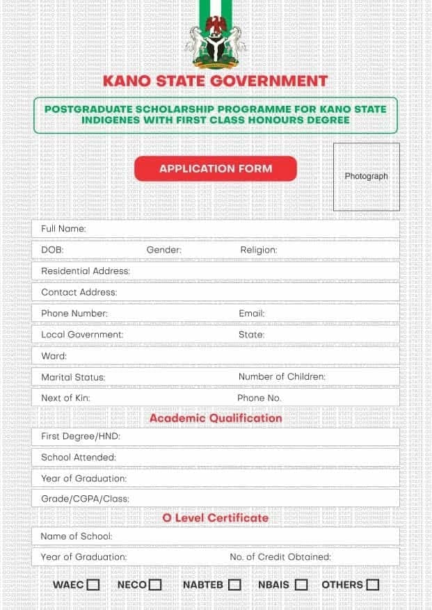 Kano State Postgraduate Scholarship for First Class Students, 2024/2025 Session
