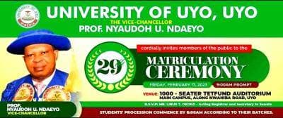 UNIUYO 29th Matriculation Ceremony: Schedule of Events 