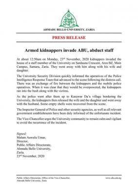 Gunmen Invades ABU, Kidnaps Lecturer