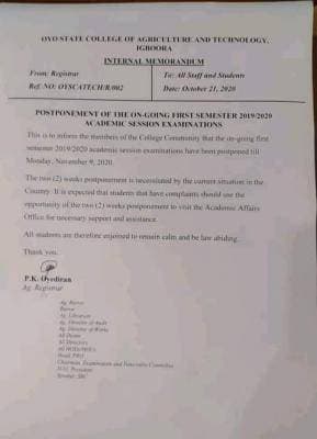 OYSCATECH Academic Calendar for 2022/2023 Session (Revised)
