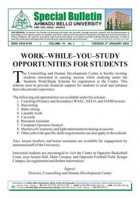 ABU Announces Work-While-Study Opportunities for Students