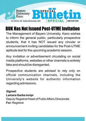 BUK Is Yet to Issue Post-UTME Invitation for 2024/2025 Session – Management