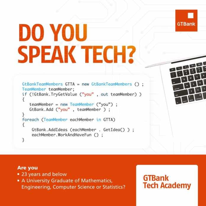GTB Tech Academy Programme For Young Nigerian Graduates, 2018
