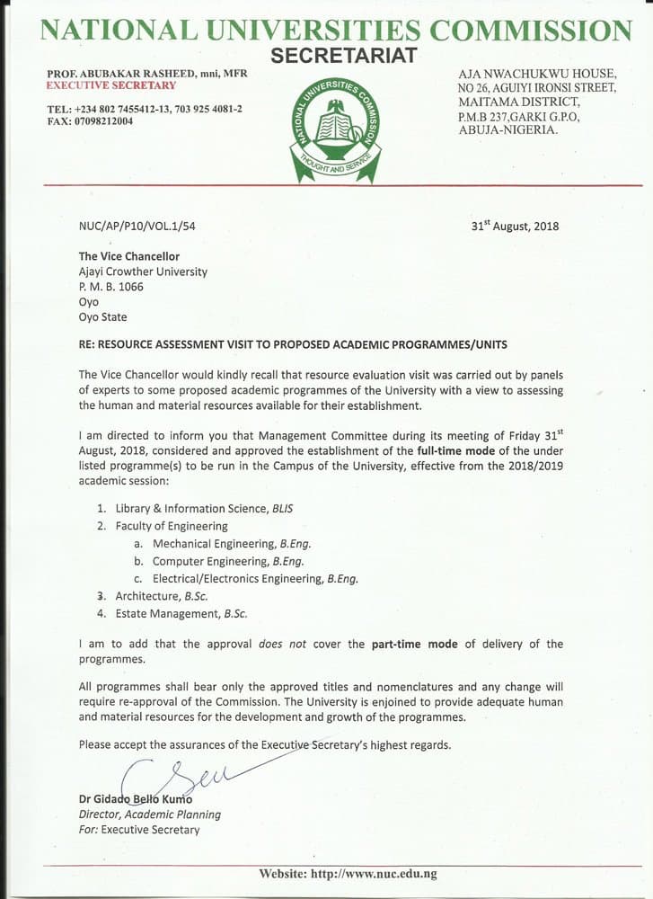 NUC Approves New Faculties and Programmes for Ajayi Crowther University