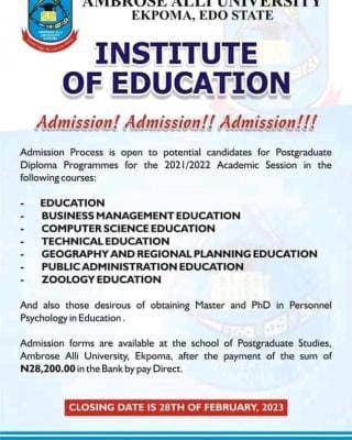 AAU Ekpoma Institute of Education Admission Form for 2021/2022 Session