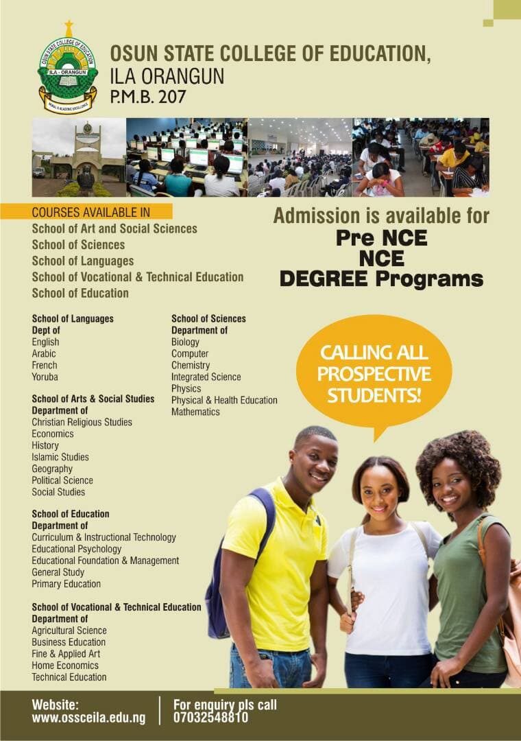 OSSCEILA Pre-NCE, NCE and Degree Admission Forms for 2018/2019