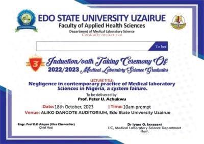 Edo University 3rd Induction Ceremony for Medical Laboratory Science Graduates, 2022/2023 Set