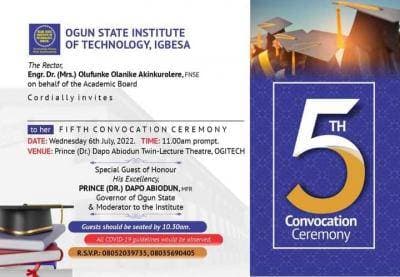OGITECH 5th Convocation Ceremony Date Announced