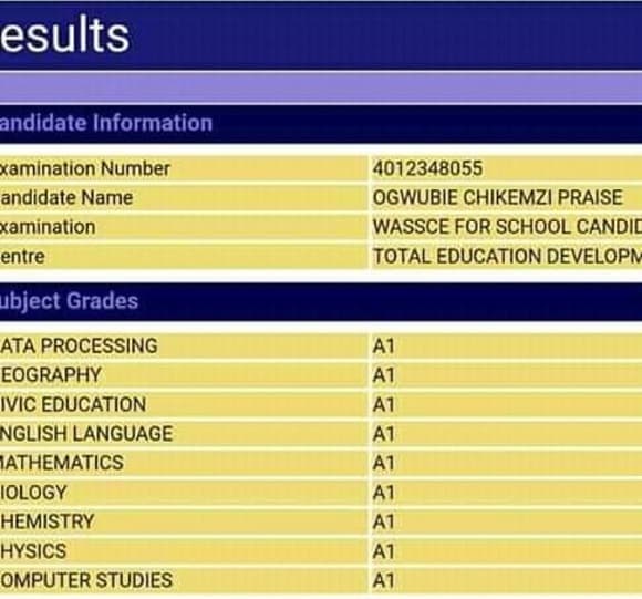 Nigerian Girl Makes 9 A’s in Her WAEC SSCE Exams